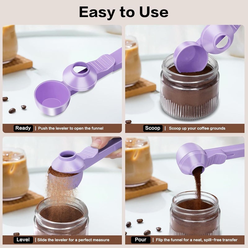 CEILUPY 2-in-1 Coffee Scoop with Funnel, 2 Teaspoon Measuring Spoon for Reusable Pods, Ground Coffee, Protein Powder & Tea, Mess-Free Plastic Design (Light Purple) - Image 4